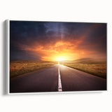 Framed canvas wall art showcasing a serene landscape road design, featuring vibrant colors and intricate details, perfect for enhancing home decor.