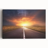 Stretched canvas wall art showcasing a vibrant landscape with winding roads, rich greens, and a serene blue sky, perfect for modern home decor.