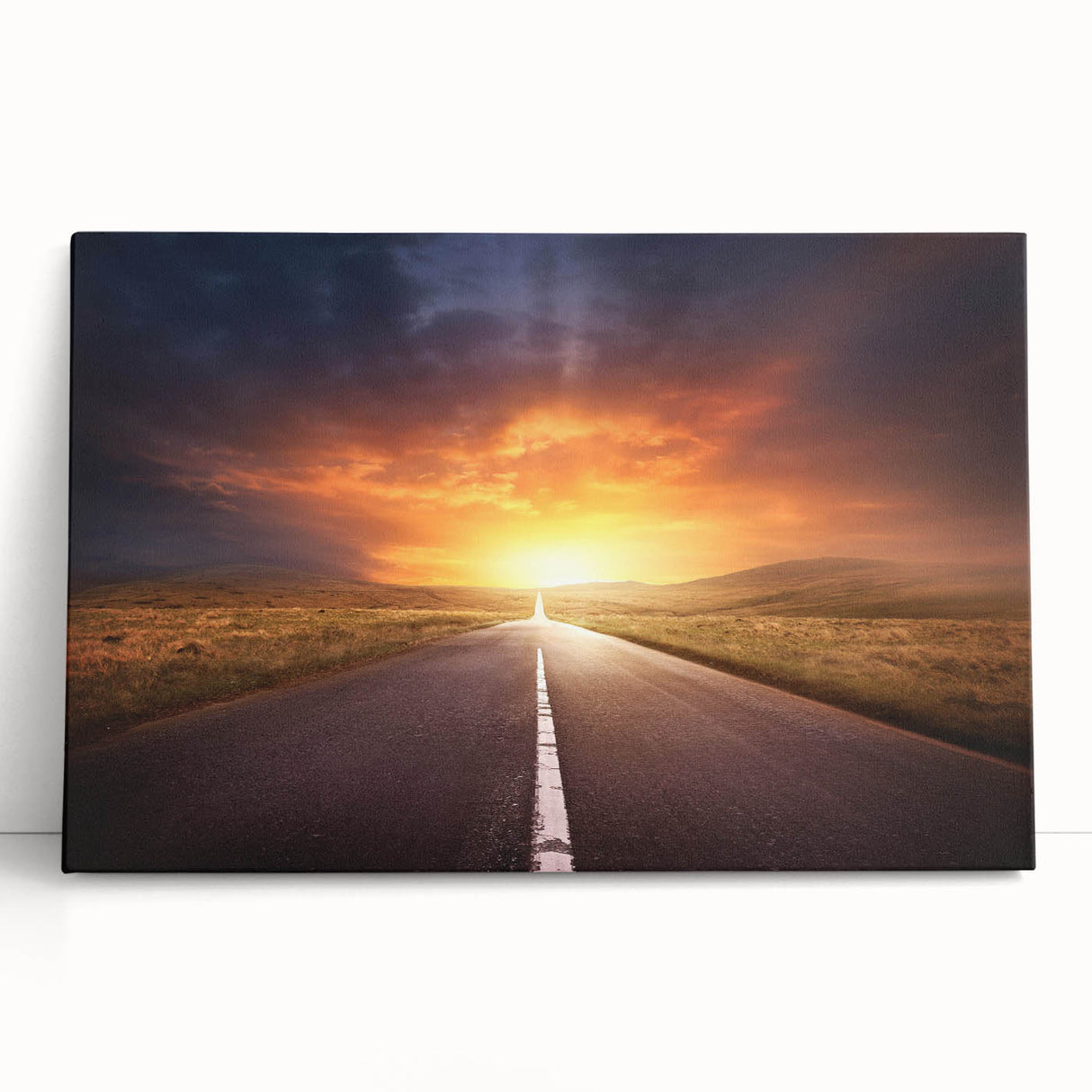 Canvas wall art showcasing a serene landscape with winding roads, featuring vibrant colors and a modern design, perfect for home decor enhancement.