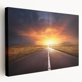 Stretched canvas wall art depicting a serene landscape with winding roads and vibrant colors, showcasing a tranquil nature scene ideal for home decor.