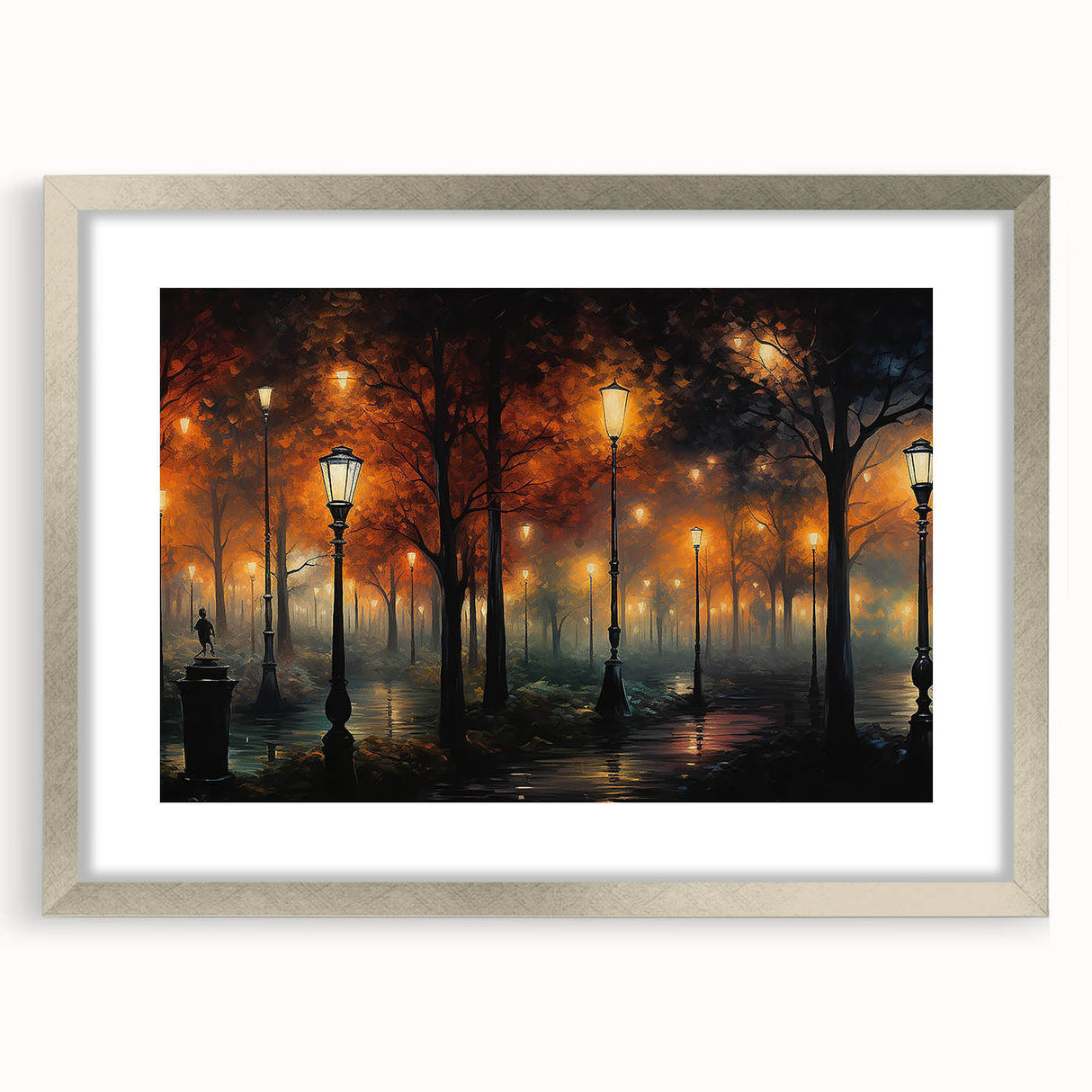 Framed wall art showcasing a serene landscape with winding roads, silver matting, and elegant design, perfect for home decor enhancement.