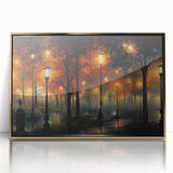 Framed acrylic wall art showcasing a modern landscape design with golden accents, perfect for home decor, highlighting a serene road scene in vibrant colors.