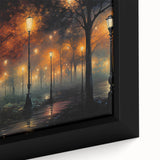 Close-up of a framed canvas artwork depicting a serene landscape with winding roads, featuring vibrant colors and intricate details, ideal for home decor.