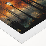 Rolled canvas showcasing a vibrant landscape road design in warm tones, ideal for home decor, elegantly packaged in a protective cardboard tube.