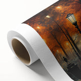 Rolled canvas print showcasing a vibrant landscape road design, featuring dynamic colors and textures, ideal for modern home decor. Packaged securely in a protective tube.