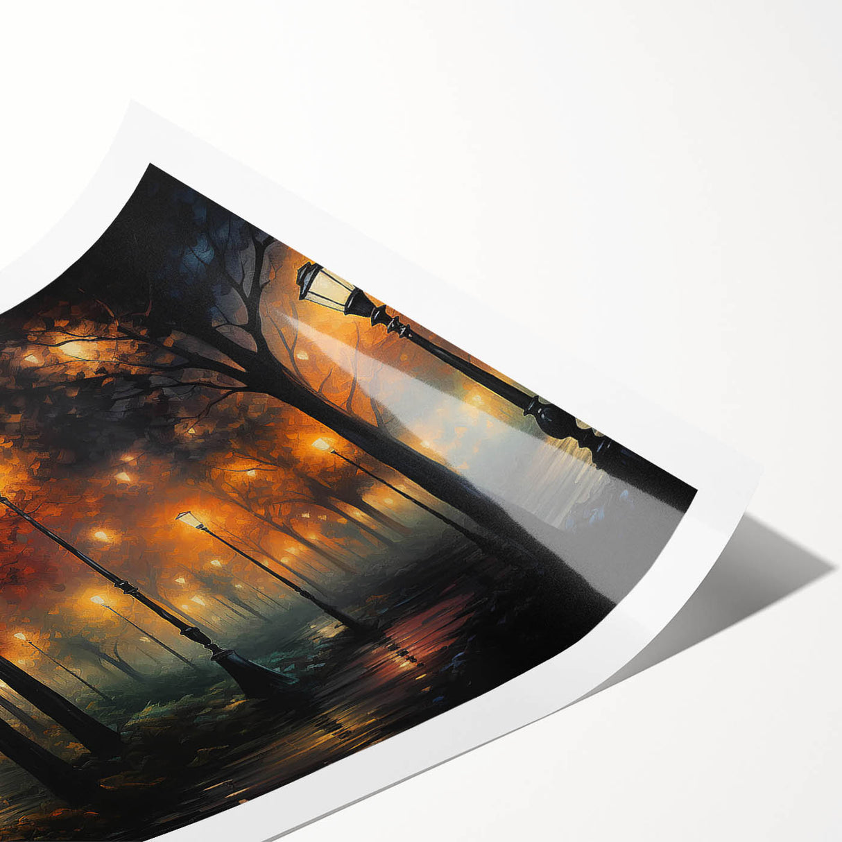 Rolled print showcasing a vibrant landscape road design in warm earth tones, ideal for home decor, elegantly packaged in a protective cardboard tube.