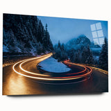 Acrylic glass wall art collection showcasing a beautifully designed landscape road scene, featuring vibrant colors and a side view display without pins, perfect for modern decor.