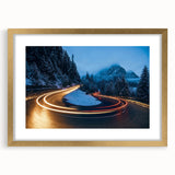 Framed wall art collection featuring a serene landscape with winding roads, elegantly set in a gold frame with matting, enhancing home decor with a touch of sophistication.