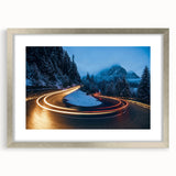 Framed wall art collection showcasing a scenic landscape road design, featuring a sleek silver frame and white matting, perfect for home decor enhancement.