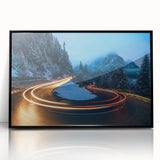 Framed acrylic wall art featuring a scenic landscape with winding roads, modern design in black frame, perfect for home decor and interior styling.