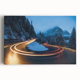 Stretched canvas artwork showcasing a stunning landscape road design, featuring vibrant colors and intricate details, perfect for modern home decor.