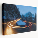 Stretched canvas art piece showcasing a serene landscape with winding roads and vibrant colors, ideal for modern home decor. Perfect for adding a tranquil ambiance.