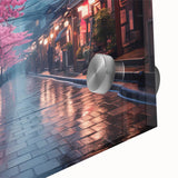 Close-up of a vibrant acrylic glass wall art piece showcasing a stunning landscape road design, perfect for modern home decor. Ideal for adding color and depth to any room.