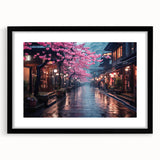 Framed wall art showcasing a serene landscape road design, featuring a black frame and mat, ideal for modern home decor or office aesthetics. Perfect for enhancing interior spaces.