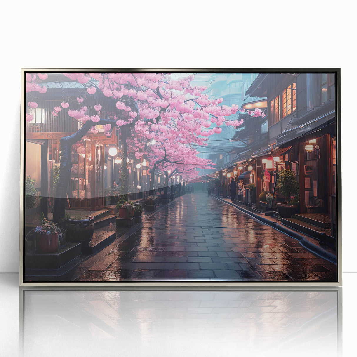 Framed acrylic wall art showcasing a scenic landscape with winding roads, designed in a modern style, featuring a silver frame that enhances its elegance. Ideal for home decor.