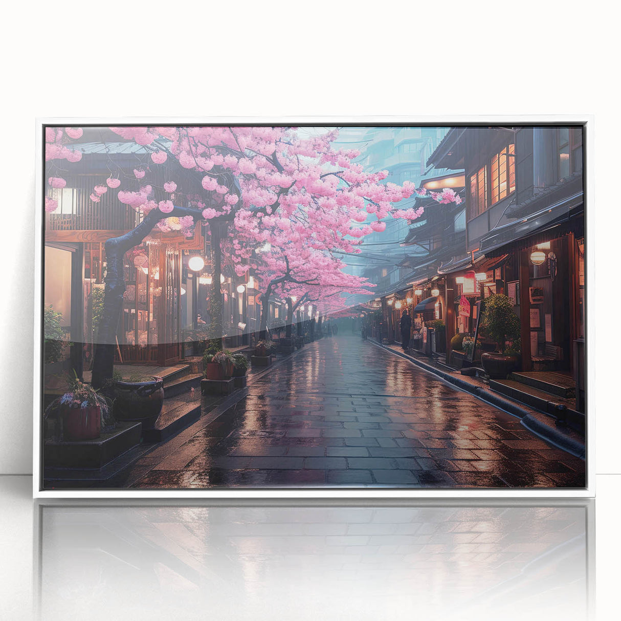 Framed acrylic wall art showcasing a vibrant landscape road design with a white border, ideal for home decor or office spaces, enhancing modern aesthetics.