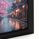 Close-up of a framed canvas featuring a scenic landscape design with winding roads, vibrant colors, and intricate details, perfect for home décor.