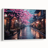 Framed canvas wall art showcasing a serene landscape with winding roads and vibrant greenery, presented in a sleek white frame, ideal for home décor.