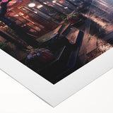 Rolled canvas art showcasing a vibrant landscape with winding roads and lush greenery, ideal for home decor, presented in a protective cardboard tube.