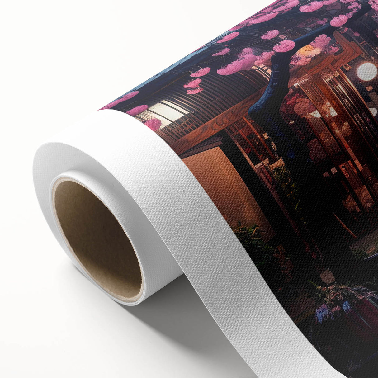 Rolled canvas artwork showcasing a vibrant landscape road design, featuring rich colors and detailed textures, perfect for home decor or office spaces.