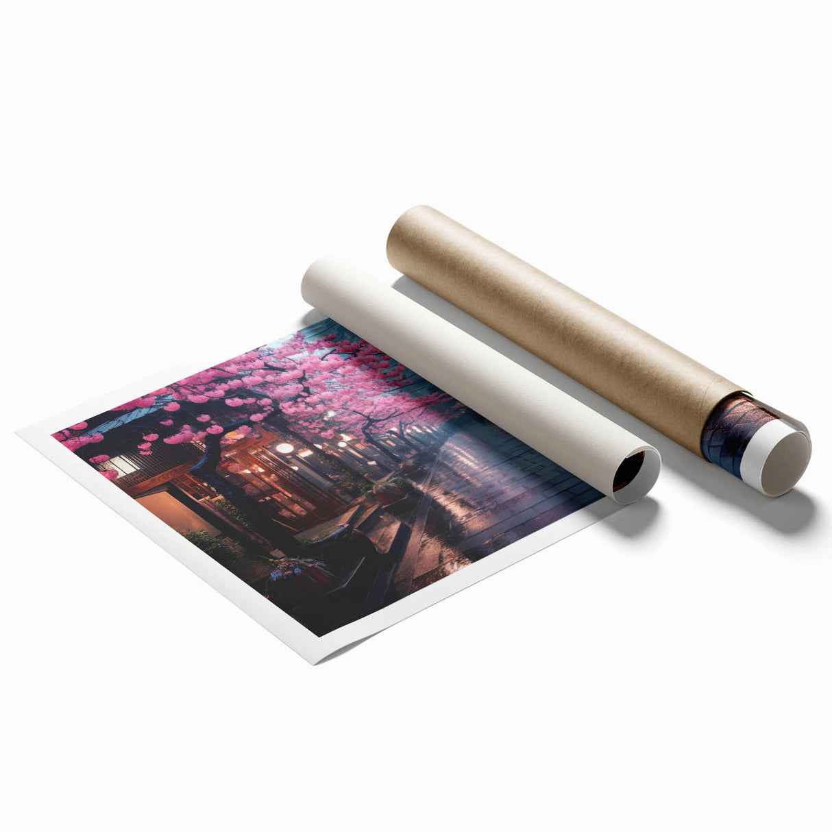 Rolled print of a scenic landscape featuring winding roads and lush greenery, designed for wall art collection. Ideal for home decor enthusiasts seeking nature-inspired artwork.
