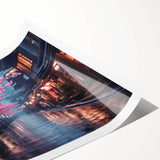 Rolled print showcasing a vibrant landscape road design in rich colors, perfect for home decor. It’s elegantly packaged in a protective cardboard tube for easy storage.