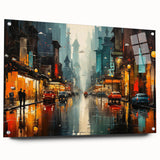 Acrylic glass wall art displaying a vibrant landscape design featuring winding roads and lush greenery, showcased in a side view with decorative pins for easy hanging.