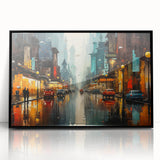 Framed acrylic wall art featuring a modern landscape design with winding roads, set against a black frame, perfect for contemporary home decor.