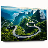 Acrylic glass wall art showcasing a vibrant landscape road design in a side view, perfect for modern home decor. The colorful composition enhances any space and adds a touch of creativity.