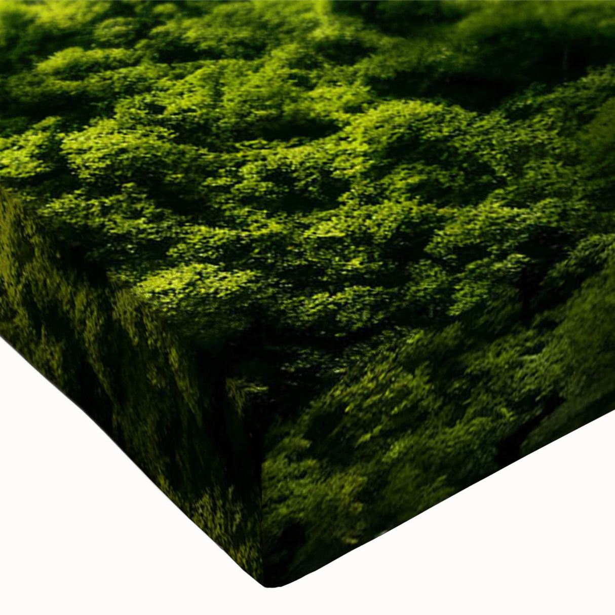 Close-up of a stretched canvas print showcasing a vibrant landscape design featuring winding roads and lush greenery, perfect for home decor and interior styling.
