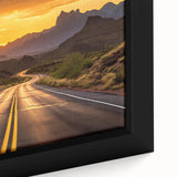 Framed canvas wall art showcasing a vibrant landscape design with winding roads and lush greenery, perfect for home decor. The close-up highlights intricate details and vivid colors, enhancing any room's aesthetic.