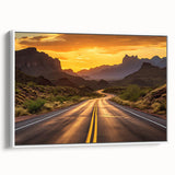 Framed canvas wall art featuring a scenic landscape with winding roads, showcasing vibrant colors and intricate details, perfect for modern home decor.