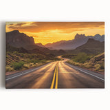 Stretched canvas wall art depicting a serene landscape with winding roads under a clear blue sky, ideal for home decor and modern interiors.
