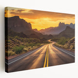 Stretched canvas artwork showcasing a serene landscape road design, featuring vibrant colors and detailed textures, ideal for modern home decor and art enthusiasts.