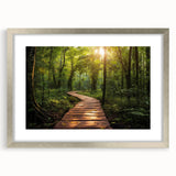 Framed wall art featuring a serene landscape design with winding roads, presented in a silver frame with a mat, perfect for home decor enhancement.