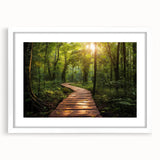 Framed wall art featuring a serene landscape road design with a white mat, showcasing tranquil colors and a modern aesthetic, perfect for home decor.