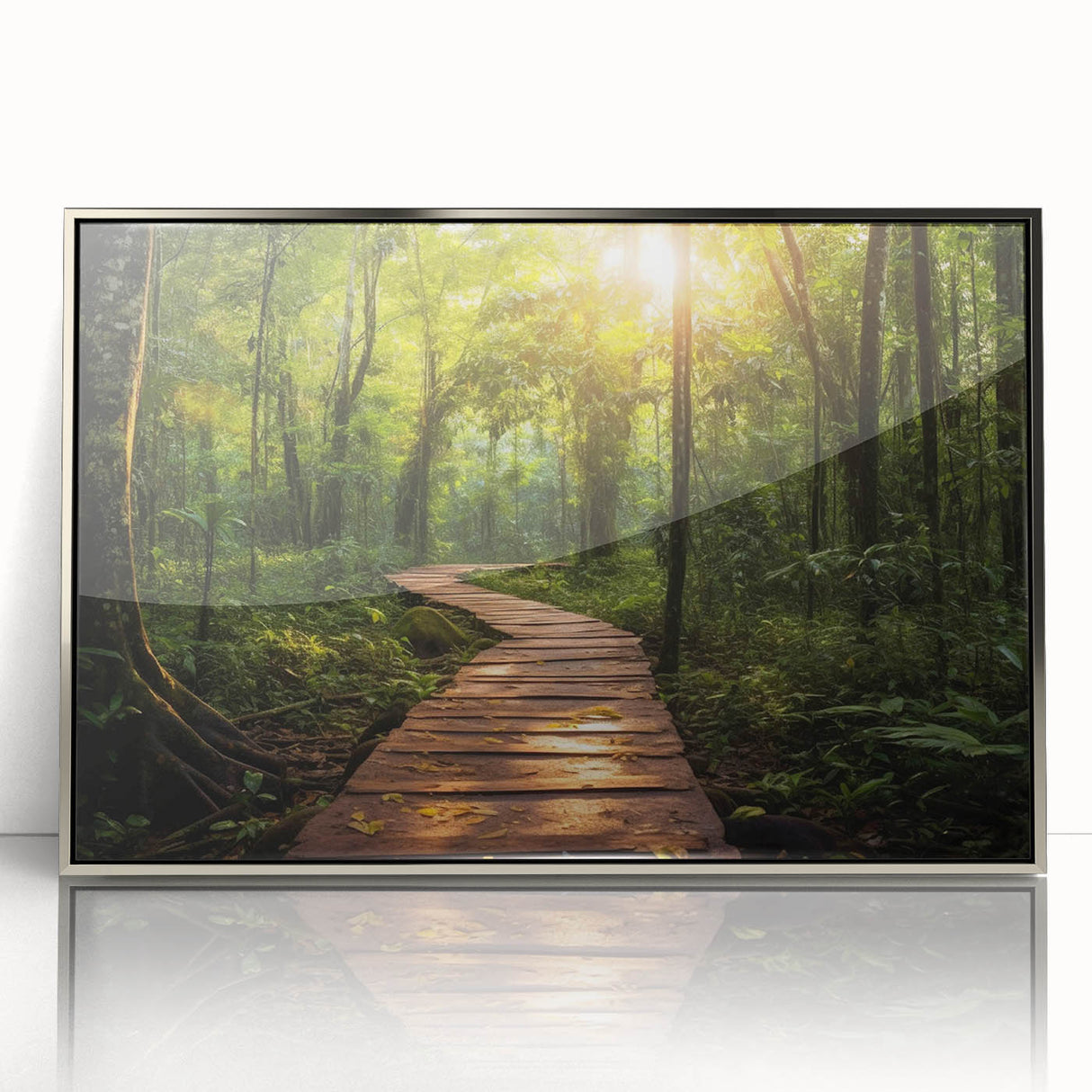 Framed wall art featuring a modern landscape design with winding roads, set in a sleek silver frame, ideal for contemporary home decor.
