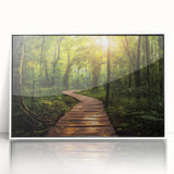 Framed acrylic wall art showcasing a scenic landscape with winding roads, featuring a white frame, perfect for modern home decor and interior design accents.