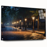 Acrylic glass wall art showcasing a scenic landscape design, featuring a vibrant road winding through lush greenery, presented with decorative pins for easy display.