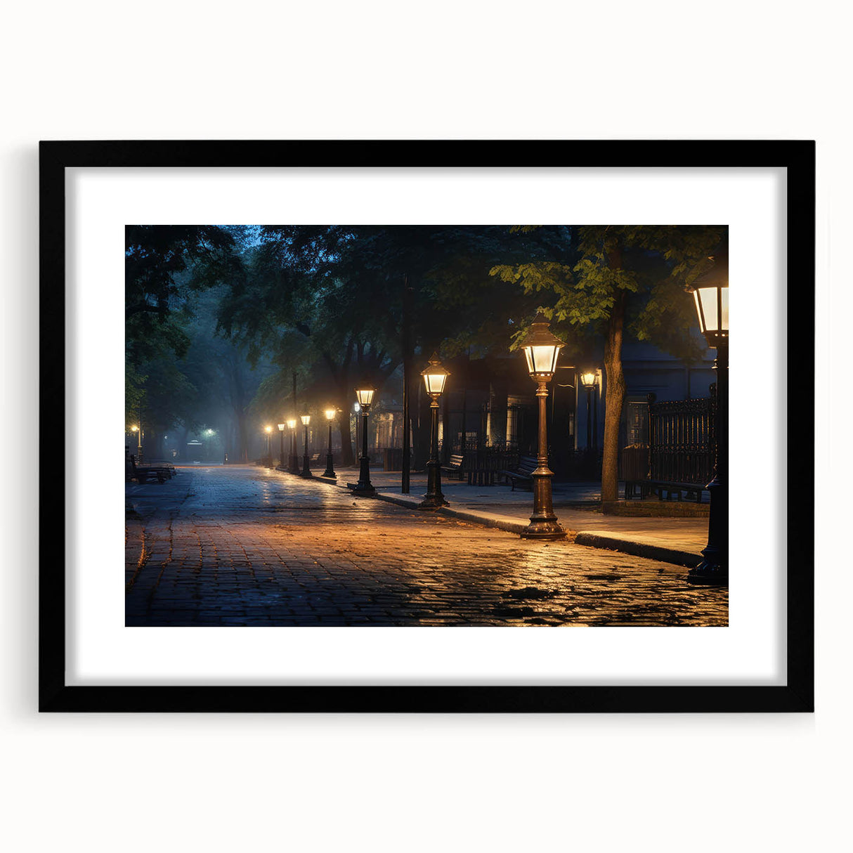 Framed wall art featuring a scenic landscape design with roads, presented in a sleek black frame and mat, ideal for enhancing modern home decor.