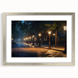 Framed wall art featuring a scenic landscape road design with a silver mat, ideal for home decor. The artwork showcases vibrant colors and intricate details, adding a touch of elegance to any room.