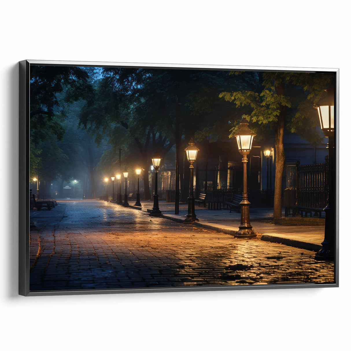 Framed canvas wall art featuring a scenic landscape design with winding roads, presented in a sleek black frame, suitable for modern home decor. Ideal for enhancing living spaces with a touch of nature.