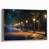 Framed canvas wall art featuring a serene landscape with winding roads, presented in a stylish silver frame to enhance modern decor aesthetics. Ideal for home or office.