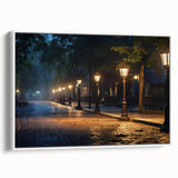 Framed canvas wall art featuring a scenic landscape with winding roads, displayed in a sleek white frame, perfect for enhancing modern home decor.