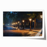 Rolled print showcasing a serene landscape road design with vibrant colors and intricate details, perfect for home decor or interior design projects.