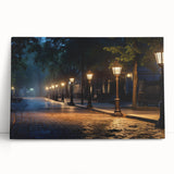 Stretched canvas artwork showcasing a vibrant landscape road design, featuring rich greens and blues, perfect for modern home decor. Ideal for enhancing living spaces.