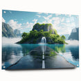 Acrylic glass wall art depicting a scenic landscape with winding roads, highlighted by vibrant colors and intricate details, designed to enhance modern interiors.