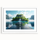 Framed landscape wall art depicting a serene road scene, featuring a white mat and sleek frame, perfect for enhancing home decor in modern interiors.