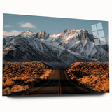 Acrylic glass wall art featuring a vibrant landscape design with winding roads, showcasing vivid colors and intricate details, perfect for modern home decor.