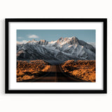 Black-framed wall art collection showcasing a scenic landscape of winding roads, designed with a white mat for an elegant presentation, perfect for home decor.